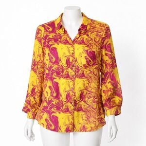 NEW The Kit Zoe Shirt Women's 2X Button Up Blouse Colorful Maximalist